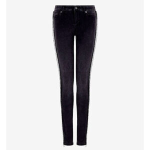 NWOT Armani Exchange J69 Super Skinny Lift Up Dark Gray Beaded Fringe Jeans 28